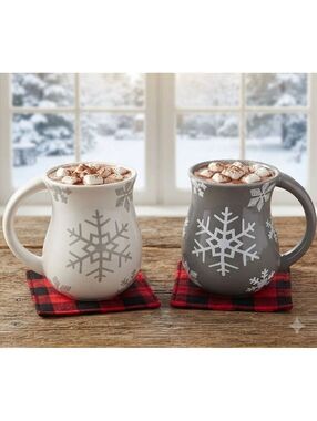 Temp-tations Snowflake Mugs Set of 2 Black, White, Gray Ceramic Cocoa Coffee Cup